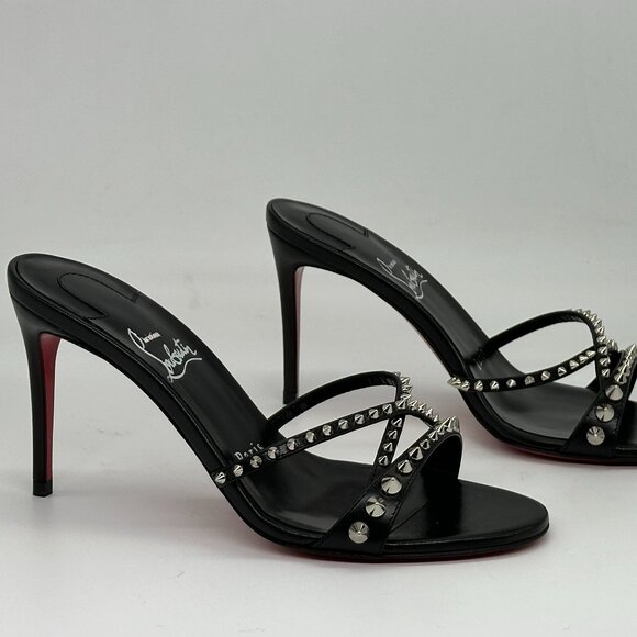 Christian Louboutin TATOOSH SPIKES 85 Leather Mule Slide Sandal Heels Shoes - Picture 8 of 16
